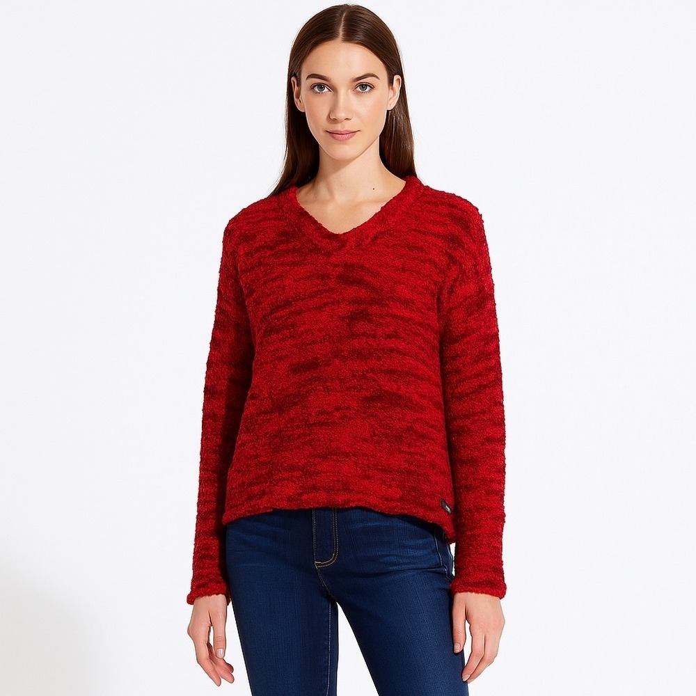 Columbia Sportswear Womens Red Marled Knit‎ V-Neck Wool Blend Sweater Large